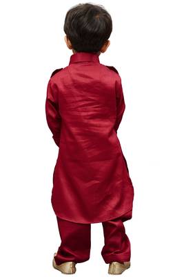Maroon Solid Cotton Boys Pathani Khan Suit 5