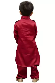 Maroon Solid Cotton Boys Pathani Khan Suit