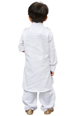 White Solid Cotton Boys Pathani Khan Suit 5