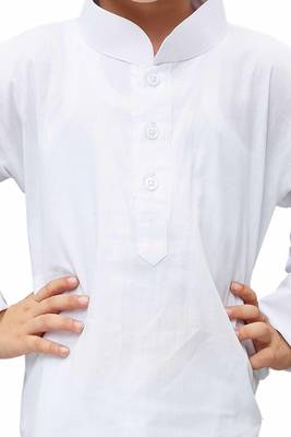 White Solid Cotton Boys Kurta Pyjama 2