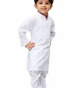 White Solid Cotton Boys Kurta Pyjama
