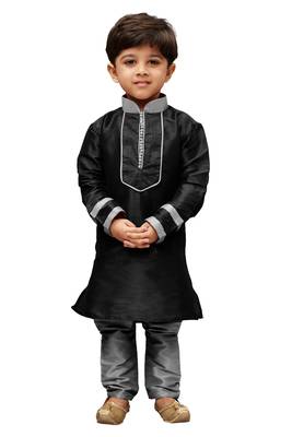Black Embroidered Cotton Silk Boys Kurta Pyjama 1