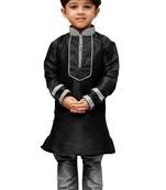 Black Embroidered Cotton Silk Boys Kurta Pyjama