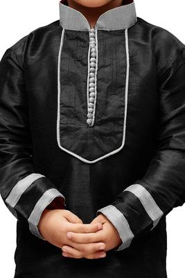 Black Embroidered Cotton Silk Boys Kurta Pyjama 3