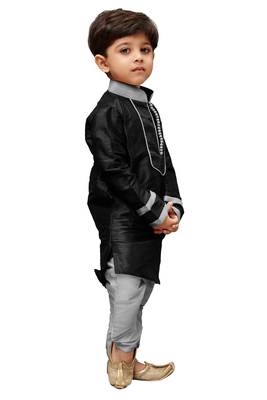 Black Embroidered Cotton Silk Boys Kurta Pyjama 4