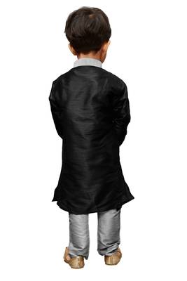 Black Embroidered Cotton Silk Boys Kurta Pyjama 5