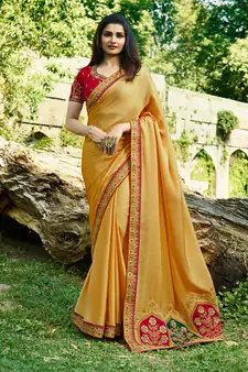Yellow Embroidered Silk Saree With Blouse
