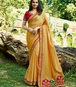 Yellow Embroidered Silk Saree With Blouse