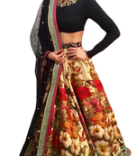 Multicolor Embroidered Velvet Blouse Unstitched Lehenga