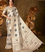 Cream Woven Cotton Silk Saree With Blouse