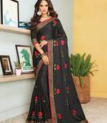 Black Embroidered Georgette Silk Saree With Blouse