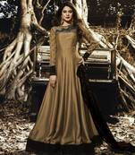 Gold Resham Embroidery Silk With Velvet Semi Stitched Anarkali Suit