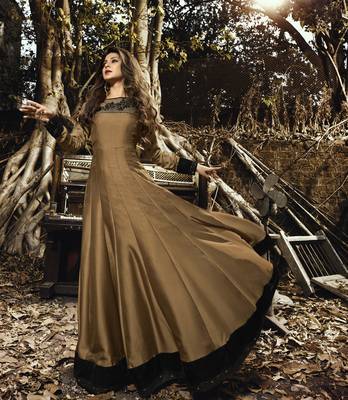 Gold Resham Embroidery Silk With Velvet Semi Stitched Anarkali Suit 2