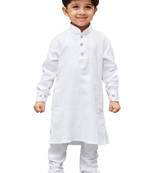 White Solid Cotton Boys Kurta Pyjama