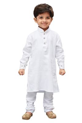 White Solid Cotton Boys Kurta Pyjama 2
