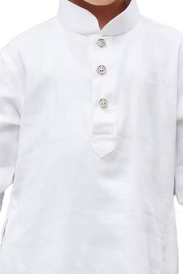 White Solid Cotton Boys Kurta Pyjama 3
