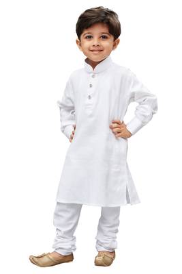 White Solid Cotton Boys Kurta Pyjama 4