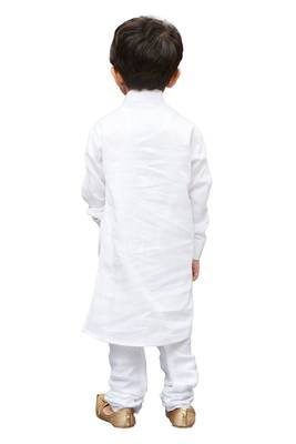 White Solid Cotton Boys Kurta Pyjama 5