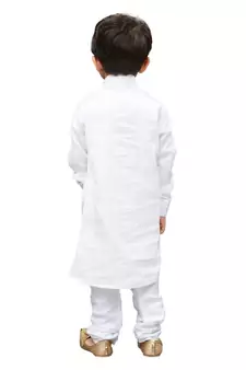 White Solid Cotton Boys Kurta Pyjama