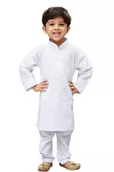 White Solid Cotton Boys Kurta Pyjama