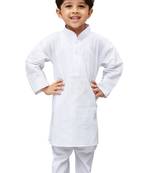 White Solid Cotton Boys Kurta Pyjama