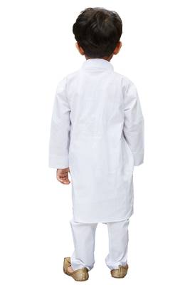 White Solid Cotton Boys Kurta Pyjama 5