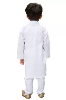 White Solid Cotton Boys Kurta Pyjama