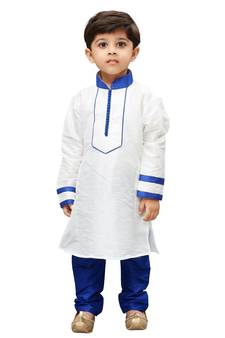 White Embroidered Cotton Silk Boys Kurta Pyjama