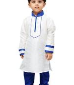 White Embroidered Cotton Silk Boys Kurta Pyjama