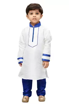 White Embroidered Cotton Silk Boys Kurta Pyjama