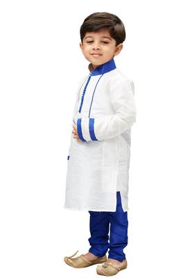 White Embroidered Cotton Silk Boys Kurta Pyjama 4