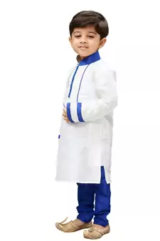 White Embroidered Cotton Silk Boys Kurta Pyjama