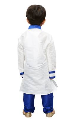 White Embroidered Cotton Silk Boys Kurta Pyjama 5