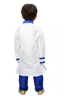 White Embroidered Cotton Silk Boys Kurta Pyjama