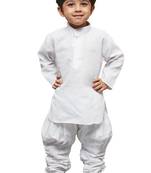 White Solid Linen Boys Kurta Pyjama