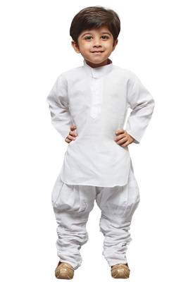 White Solid Linen Boys Kurta Pyjama 2