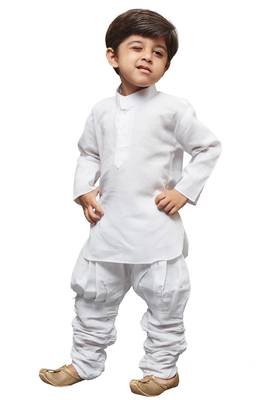 White Solid Linen Boys Kurta Pyjama 3