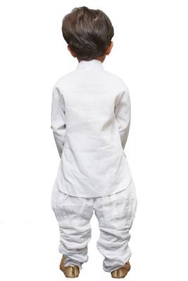 White Solid Linen Boys Kurta Pyjama 4