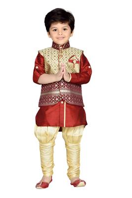 Kids Partywear Kurta Pyjama and Waistcoat Set 1
