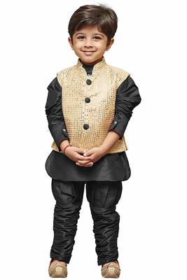 Black Embroidered Cotton Silk Boys Kurta Pyjama 1