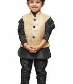 Black Embroidered Cotton Silk Boys Kurta Pyjama