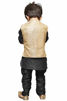 Black Embroidered Cotton Silk Boys Kurta Pyjama 5