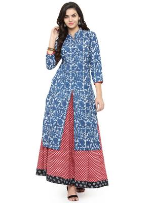   Indigo printed cotton kurti 1