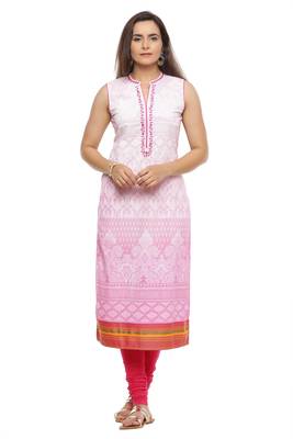   Pink Hand Embroidered Sleeveless Cotton Kurta 1