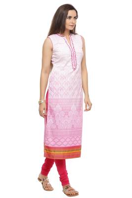   Pink Hand Embroidered Sleeveless Cotton Kurta 2