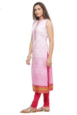   Pink Hand Embroidered Sleeveless Cotton Kurta 3