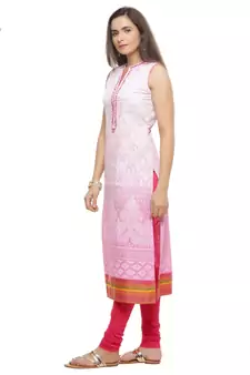   Pink Hand Embroidered Sleeveless Cotton Kurta