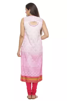   Pink Hand Embroidered Sleeveless Cotton Kurta