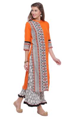   Orange printed rayon kurti 3