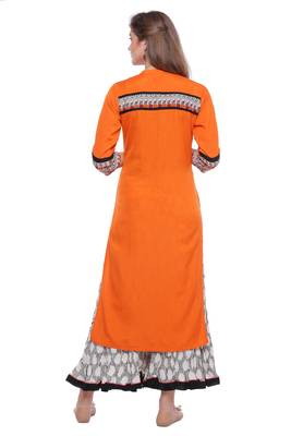  Orange printed rayon kurti 4